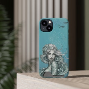 Etherisch zeemeermin-telefoonhoesje met kaarthouder Artistiek Fantasie Mythisch wezen Apparaatbescherming Alledaags Sereen telefoonaccessoire