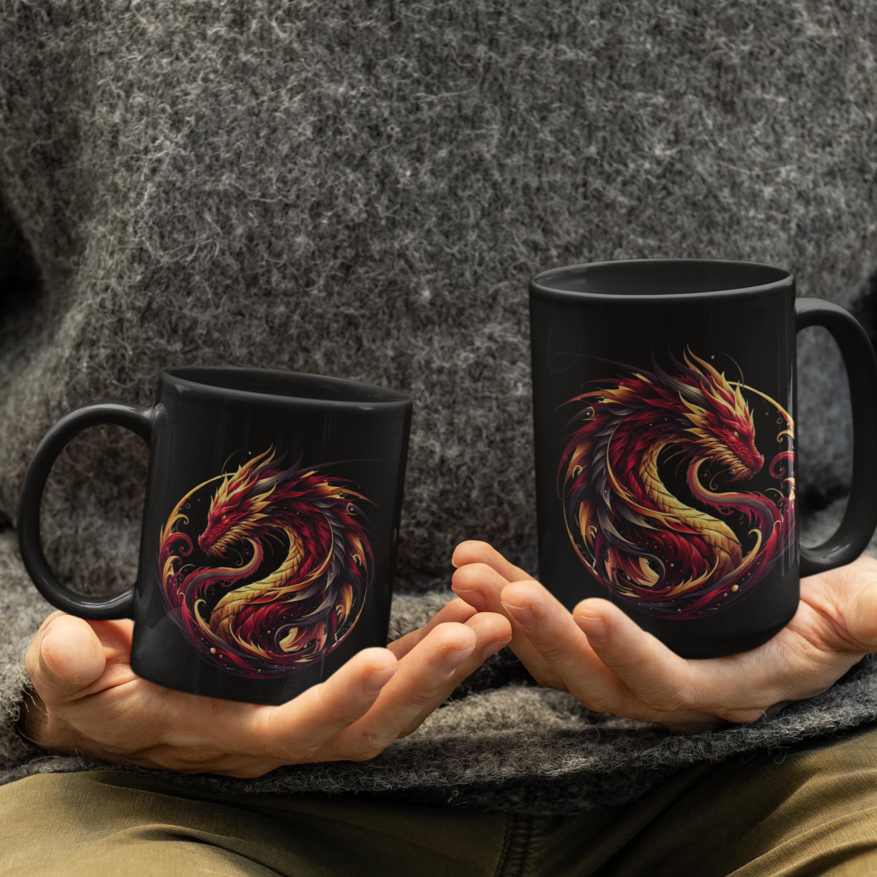 ドラゴン模様の陶器カップ Dragon Mug Red Gold Stylized Fantasy Coffee Mug Dragon Lover Gift