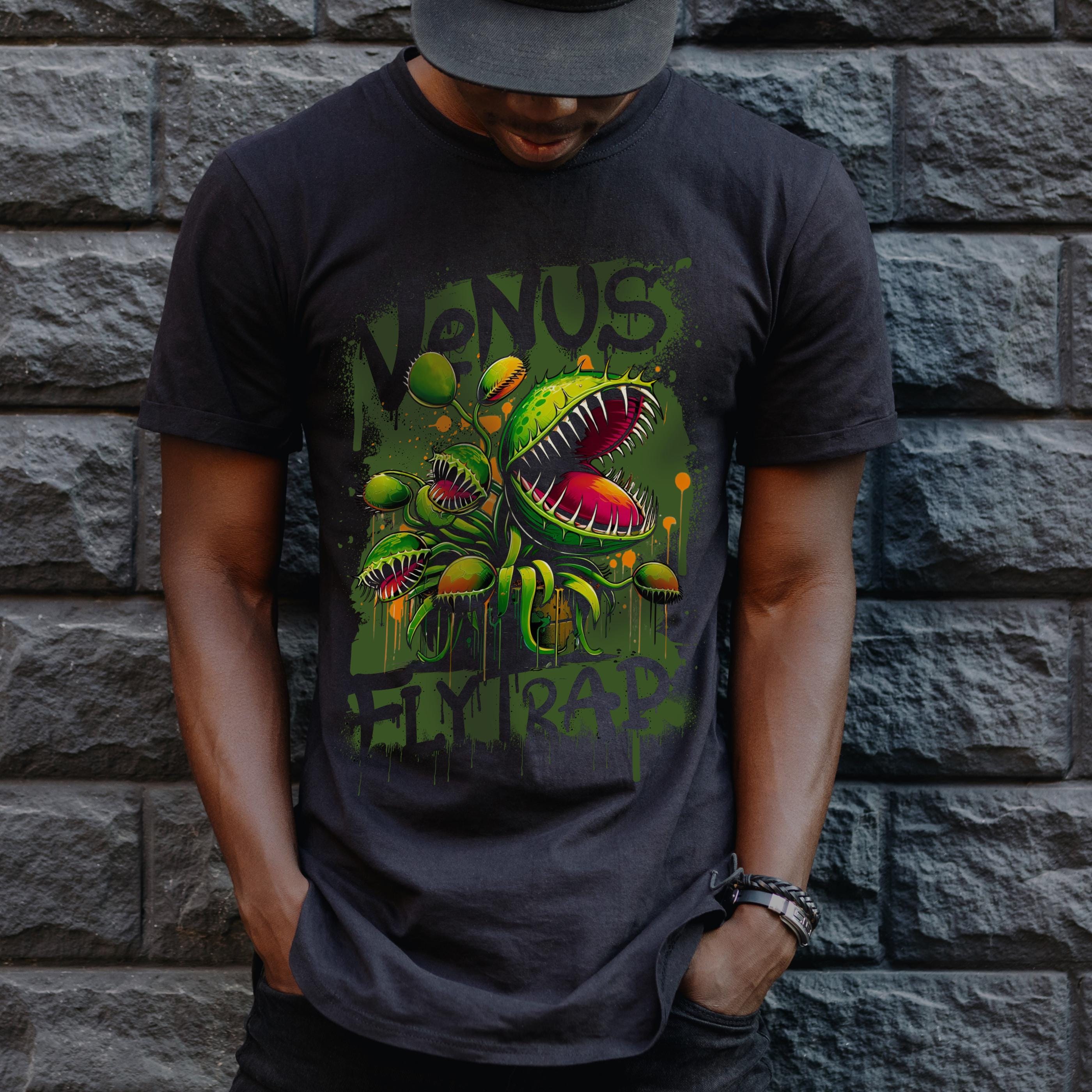 【CPGN STUDIO】Venus Flytrap Pigment Short Sleeve T-shirt Graffiti Venus Fly Trap T- Shirt Botanical Art Grunge Style