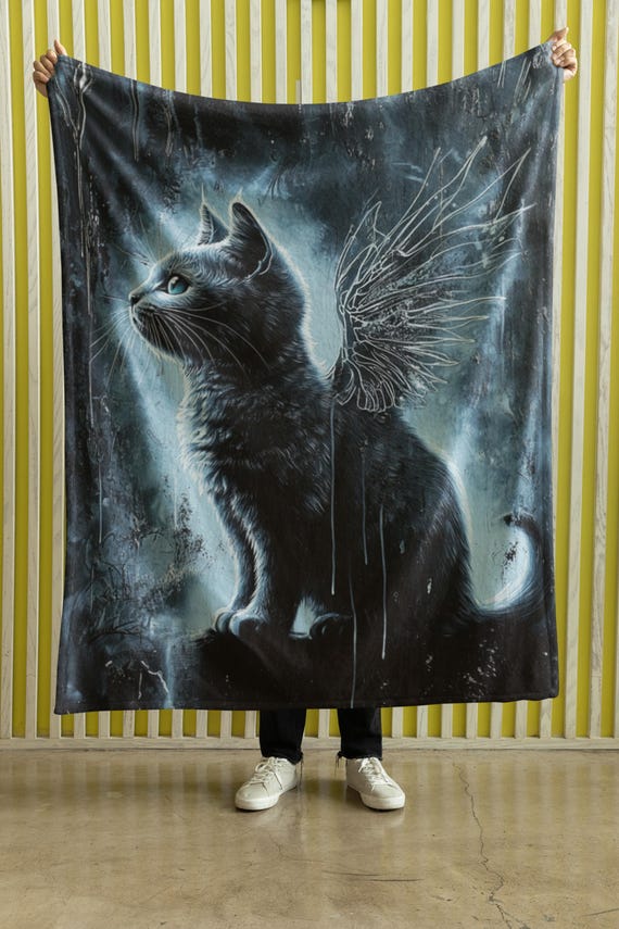 Manta de gato azul ruso, linda manta de peluche negra para amantes - Main Image