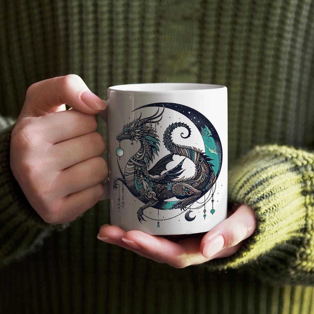Boho Dragon Mug Dark Boho Aesthetic Coffee Cup Mythical Creature Tea ...