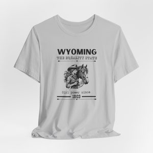 Wyoming Cowgirl T-Shirt Girl Power Gift for Her Equality State WY Horse Lover T Shirt Vintage Vibes Unisex Jersey Short Sleeve Tee Solid Athletic Grey