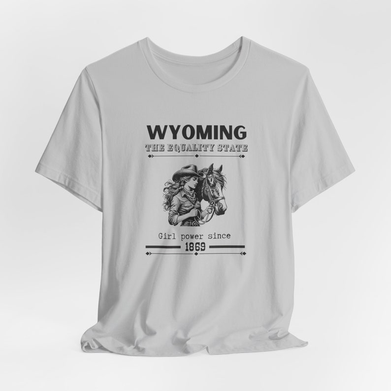 Wyoming Cowgirl T-Shirt Girl Power Gift for Her Equality State WY Horse Lover T Shirt Vintage Vibes Unisex Jersey Short Sleeve Tee Solid Athletic Grey