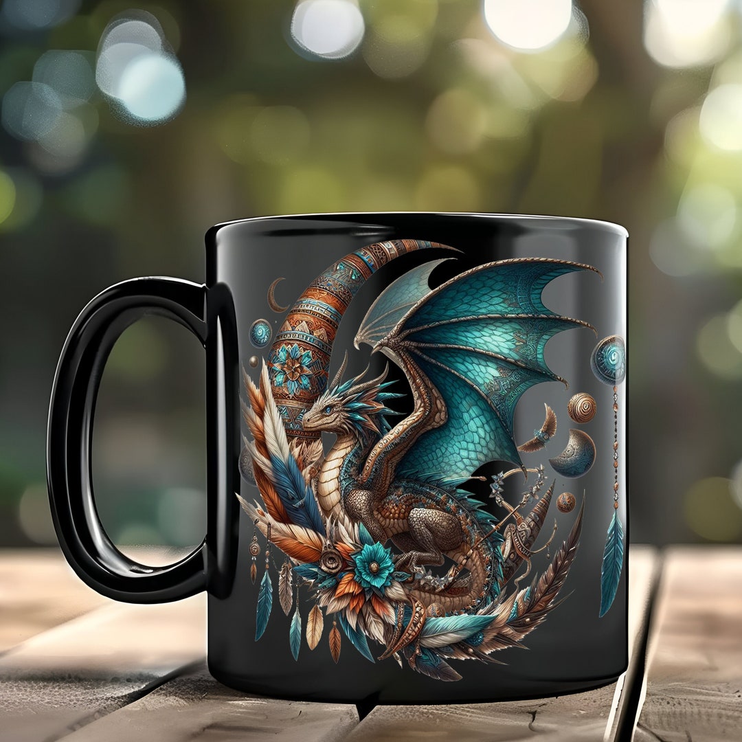 Dark Boho Dragon Mug Fantasy Steampunk Magical Creature Gift Coffee Tea ...
