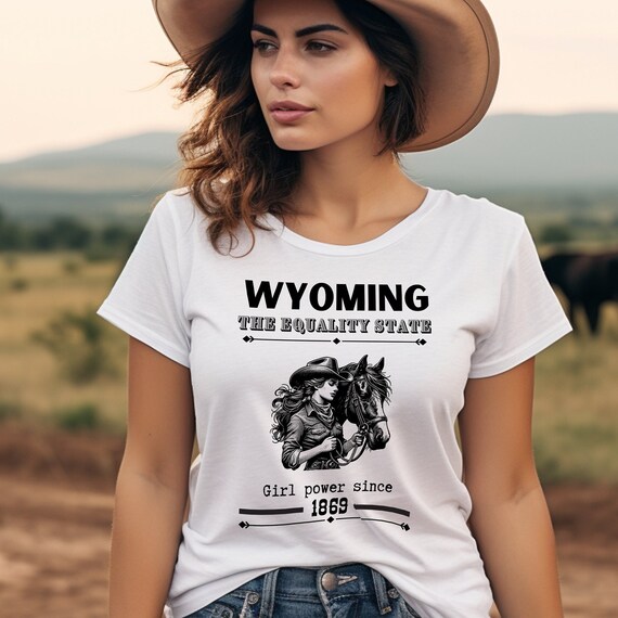 Wyoming Cowgirl T-Shirt Girl Power Gift for Her Equality State WY Horse Lover T Shirt Vintage Vibes Unisex Jersey Short Sleeve Tee