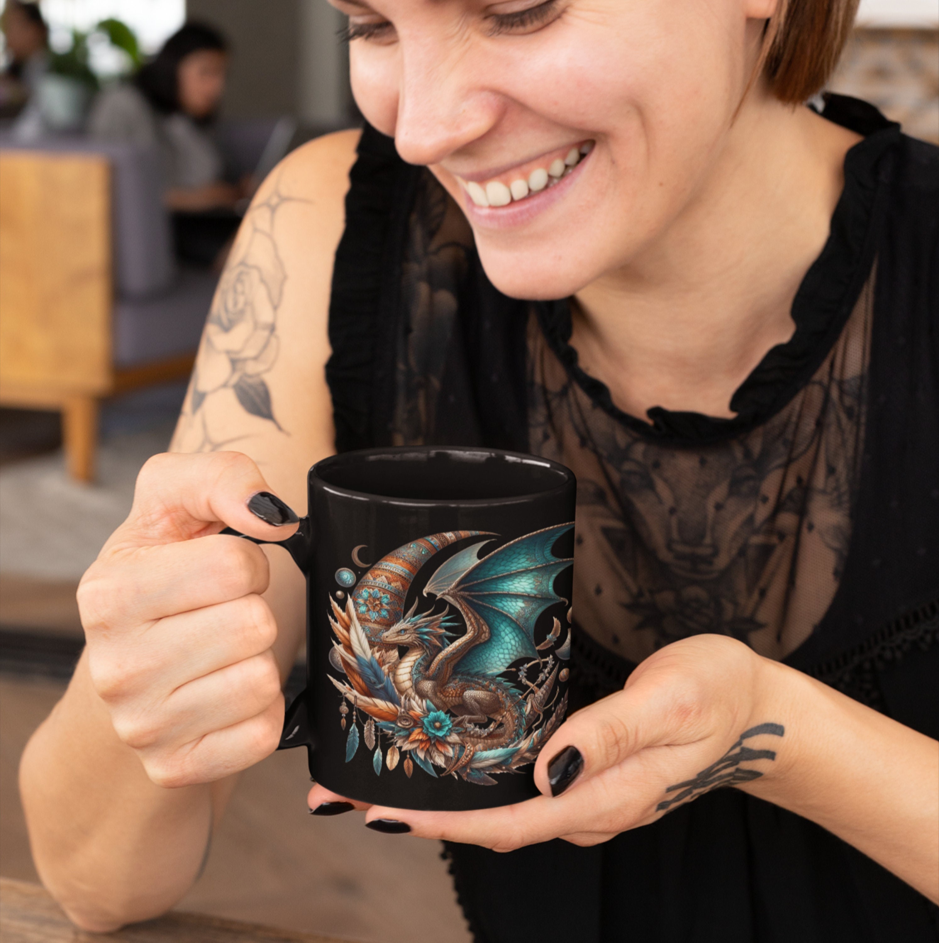 Dark Boho Dragon Mug Fantasy Steampunk Magical Creature Gift Coffee Tea ...