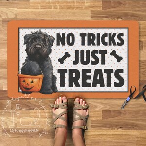 Happy Halloween Doormat Bouvier des Flandres Dog | Fun October Welcome Mat | Indoor Outdoor Polyester Fall Porch Decor Cute Seasonal Rug
