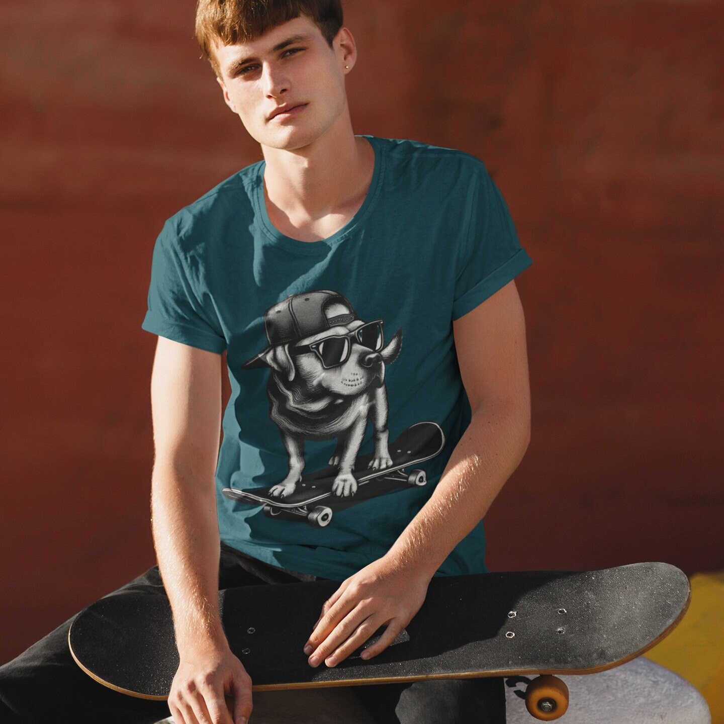 Skateboarding Dog T-shirt Black White Cool Canine T Shirt Skateboarding Dog T-shirt Black White Cool Canine T Shirt