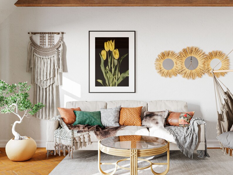 Gelbe Tulpen auf Premium-Mattpapier-Poster Hohe Detailgenauigkeit Blumenfotografie Frühling Wanddruck Blumen-Wanddekoration Bild 4