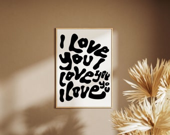 3x "I Love You" handgeschriebenes Poster | DRUCKBARE Grunge Wandkunst | Schwarz Weiß | Auffälliger Decor Print