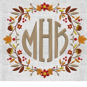 Autumn Leaves Fall Font Frame Monogram Design - Font not included - EMBROIDERY DESIGN FILE - Instant download Hus Dst Exp Jef Pes Vp3