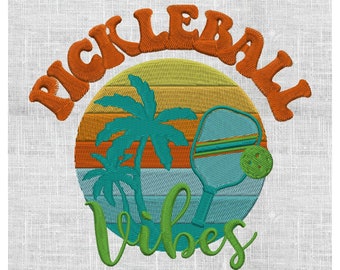 Pickleball Vibes Palm Retro Trees Broderidesignfil - Direkt nedladdning - Vp3 Exp Dst Hus Jef Pes-format - 2 storlekar och 8 färger