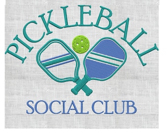 Pickleball Social Club broderidesignfil - Direkt nedladdning - Vp3 Exp Dst Hus Jef Pes format - 2 storlekar och 3 färger