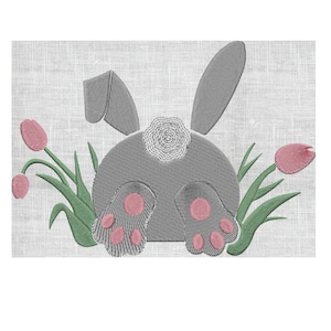 Bunda de coelho com tulipas Desenho de bordado de Páscoa ARQUIVO DE DESIGN de bordado de feriado - Download instantâneo - Vp3 Exp Dst Hus Jef Pes formatos 2 tamanhos