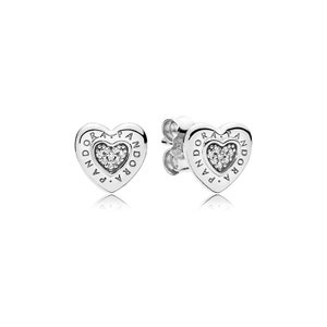 Sterling silver logo heart stud earrings