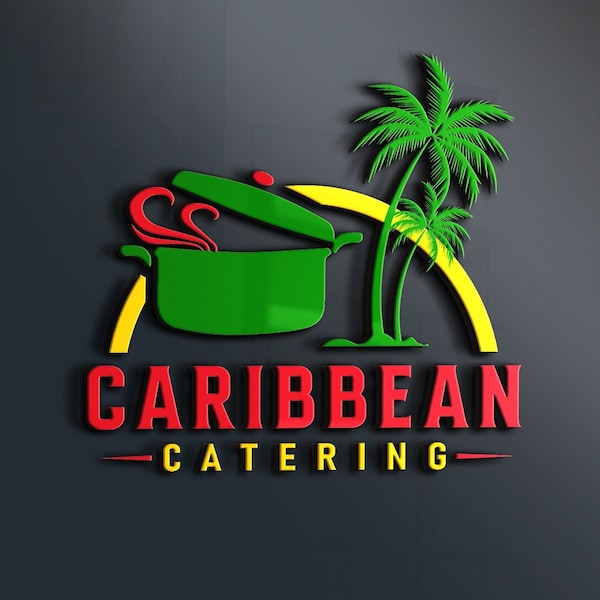 Caribbean Restaurant Logo for BBQ Grill Food Logo kitchen Logo Catering logo Fast food island Cooking Pot logo Jamaican restaurant best logo