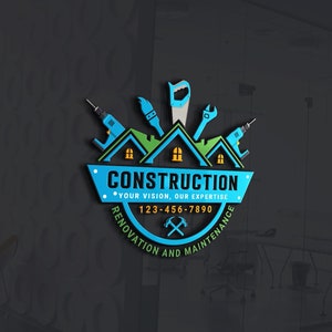 Professional Construction & Maintenance Logo, Handyman Logo, Real Estate Logo, Home improvement interior and exterior Logo, Roofing Logo 3D