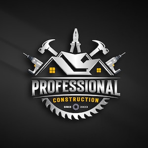 Logo op maat gemaakt voor bouw- en klusjesmannen | Logo dakbedekking | Huisverbetering Services Logo | 3D-logo-ontwerp voor aannemer