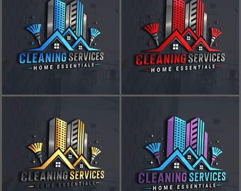 Cleaning Services Logo Design: Business Branding, Construction, Builder, Renovation (AI, EPS, SVG)