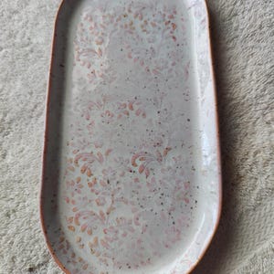 Ceramic Rounded Edge Rectangular Serving Platter White & Peachy Glaze