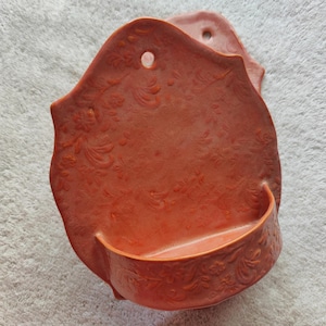 Ceramic Fancy Shaped Candle Wall Sconces set of 2 Peachy/Orange Glaze