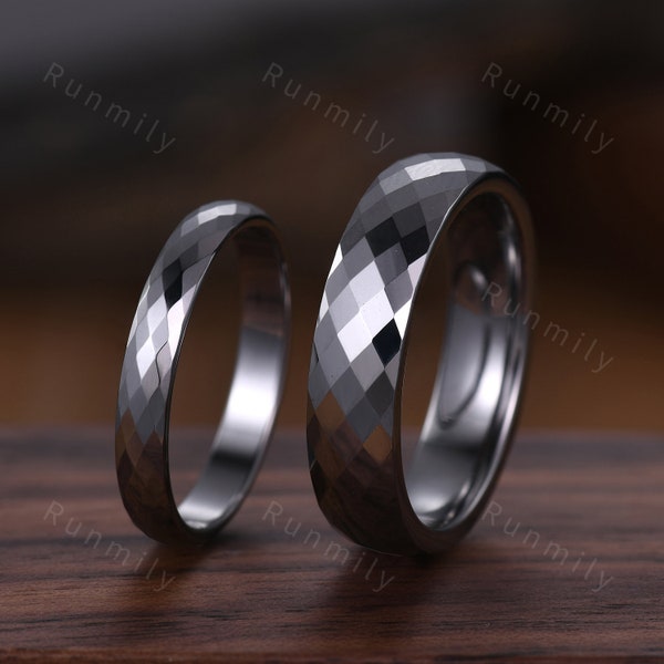 4mm/6mm Hammered Wedding Band For Men For Women Silver Tungsten Wedding Rings His and Her Wedding Band Unique Anniversary Rings For Couples