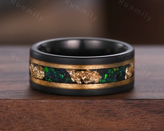 Vintage Emerald Couples Band Yellow Gold Matching Ring Set