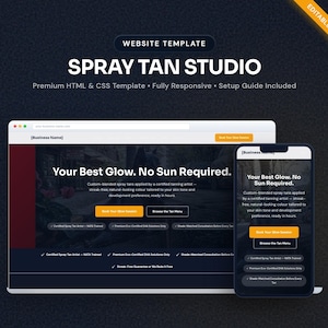 Plantilla web para estudio de bronceado con spray / Diseño web para estudios de bronceado / HTML y CSS editables / Sin cuotas mensuales / Descarga digital