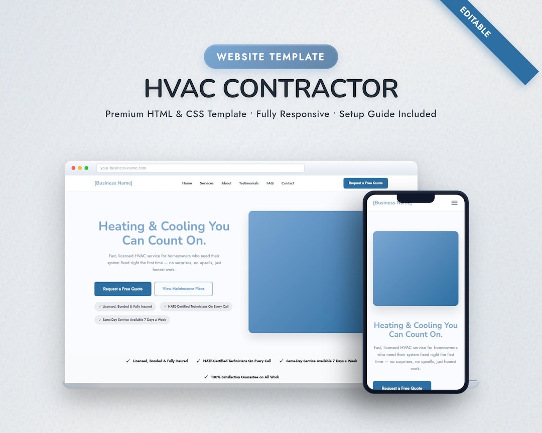 HVAC Website Template | Heating Cooling Contractor Design | Editable ...