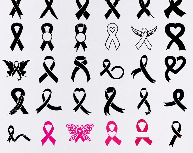 Awareness Ribbon Svg Bundle, Ribbon Monogram Vector, Cancer Awareness ...
