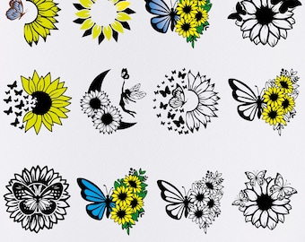Sonnenblume Schmetterling svg, Sonnenblume svg, Schmetterling svg, Sonnenblumenschmetterling für Cricut, Sonnenblume mit Schmetterling geschnitten Datei Clipart svg png