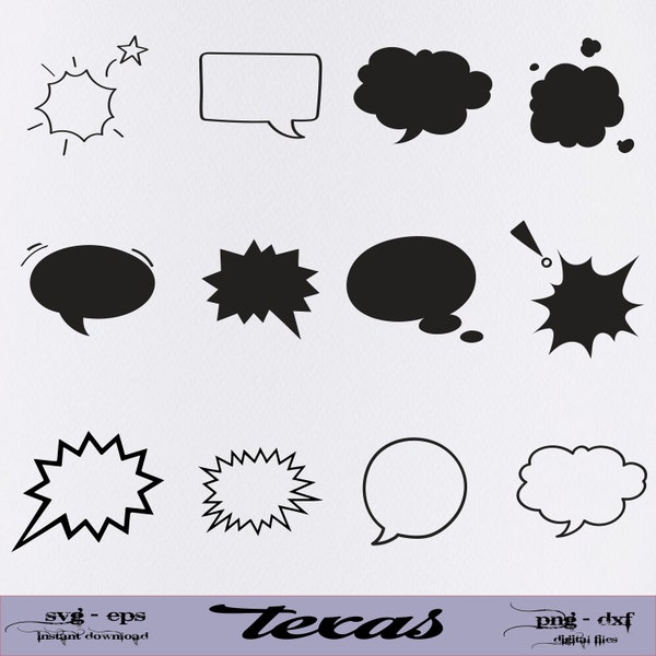 Speech Bubble Silhouettes PNG, SVG Clip Art Files | Comic Style Balloons | Thought, Thinking, Dialog Box | Transparent, Vector, Commercial