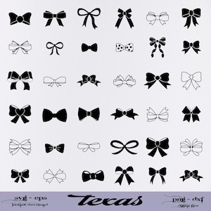May include: A set of 25 black and white bow and ribbon designs. The designs are in a variety of styles, including classic bows, ribbon bows, and polka dot bows. The designs are perfect for use in crafting, scrapbooking, and other creative projects.
