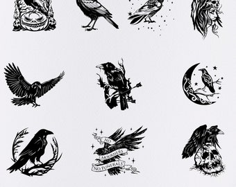 CROW SVG , Raven Svg , Bird Svg, Crow Silhouettes, Dark Crow Svg , Crow Cricut , Crow Clipart , Raven Clipart
