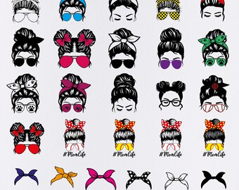 Messy Bun Bundle svg, Momlife svg, mamá cráneo svg, Mom Life svg, mamá e hija svg, Mom life Kid Life Png, gafas svg, Cricut Silhouette