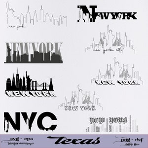 Lot de svg New York, New York City svg, téléchargement immédiat, New York svg, svg New York Skyline, clipart New York, nuit de New York, New York couper fichier