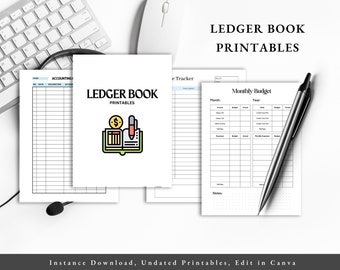 Ledger Book Printable, Finance Organizer, Printable Budget Planner, Business Expense Tracker, Digital Download