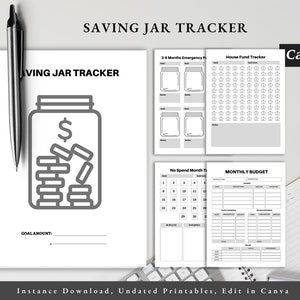 Savings Jar Tracker with Coin Slot, Money Saving Bank, Budget Tracker, Finance Organizer, Coin Jar