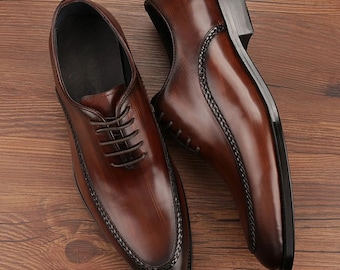 Chaussures en cuir marron pour hommes faites main | Chaussures habillées en cuir | Chaussures à lacets élégantes | Chaussures habillées en cuir pour hommes