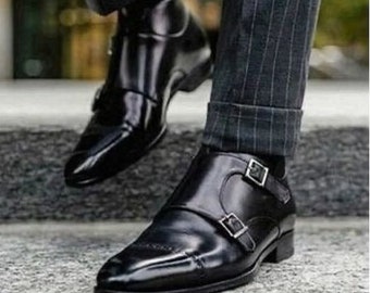 Chaussures faites main en cuir noir pur | Chaussures habillées en cuir | Chaussures à lacets élégantes | Chaussures habillées en cuir pour hommes