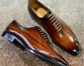 Chaussures en cuir pur pour hommes faites main | Chaussures habillées en cuir | Chaussures à lacets élégantes | Chaussures habillées en cuir pour hommes