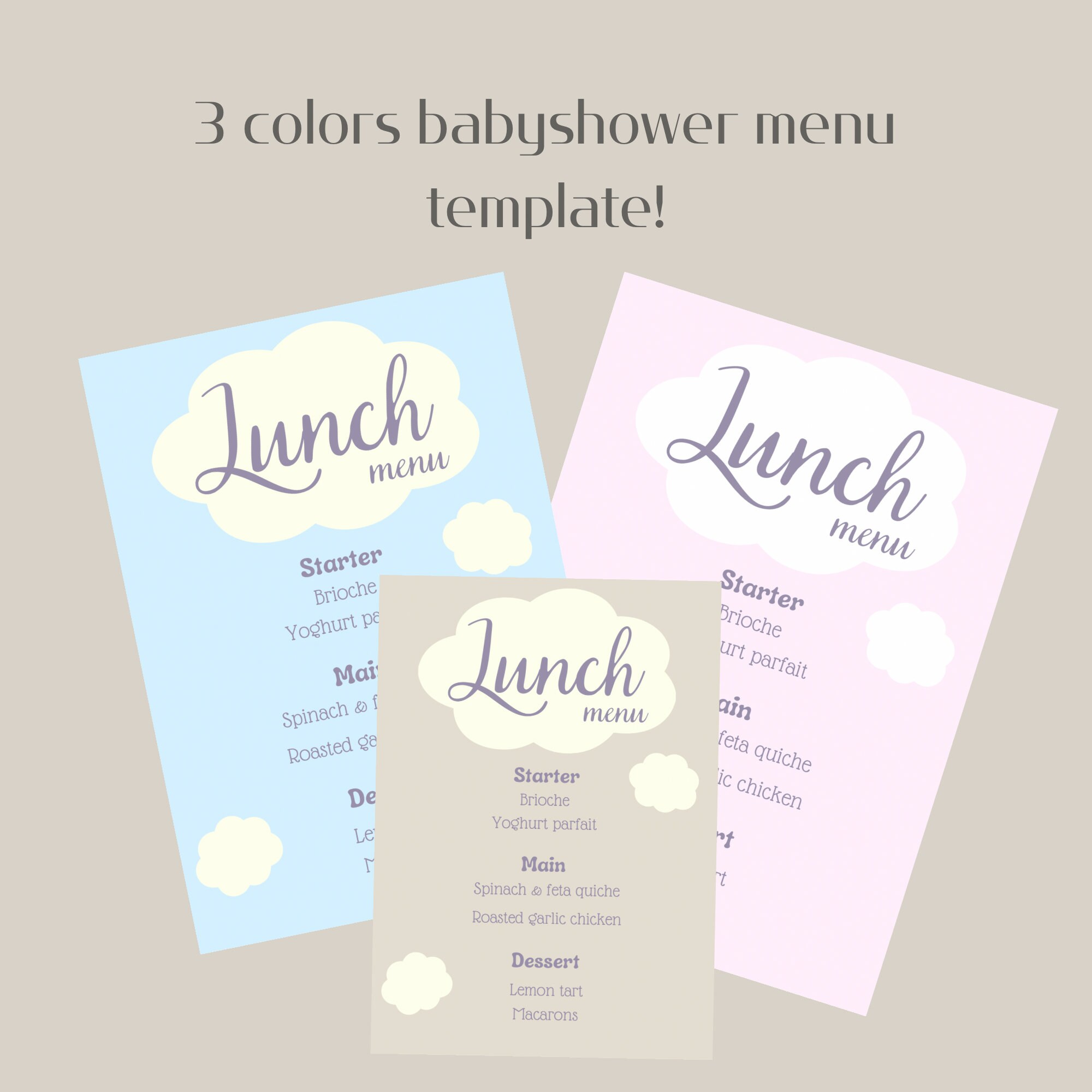 3 Colors Babyshower Menu Template, Download and Edit in Canva, 5x7 - Etsy