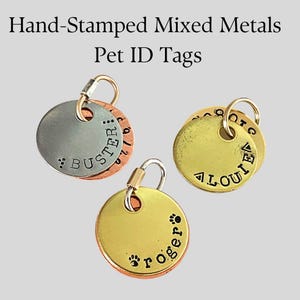 Custom Hand-Stamped Mixed Metal Pet ID Tag | Personalized Cat & Dog Name Tag | Unique Stacked Design, Cat ID Tag, Dog ID Tag, Pet Gift