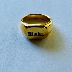 Custom Engraved Rectangle Hex Signet Ring | Sterling Silver & 18k Gold Plated Personalized Ring