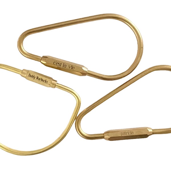 Gold Brass Screw Lock Key Ring, Teardrop, D-Shape, Custom Engraving Available