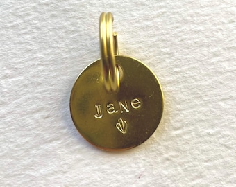 Hand-Stamped Brass Pet ID Tag: Personalized Gold Dog Tag