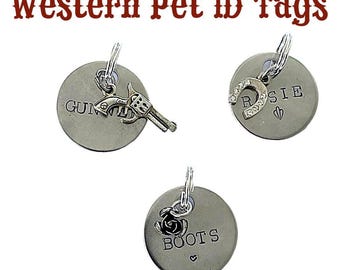 Western Charm Pet ID Tag – Custom Hand-Stamped Stainless Steel Name Tag for Cats & Dogs