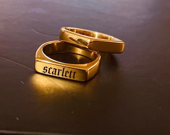 Personalized Rectangle Signet Ring | Engraved 14k Gold Plated Sterling Silver Band