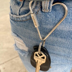 custom silver heart key holder. Silver Heart Keychain. laser engraved chrome heart key ring. personalized keychain for her. anniversary gift for her. custom heart carabiner by Babes Hardware
