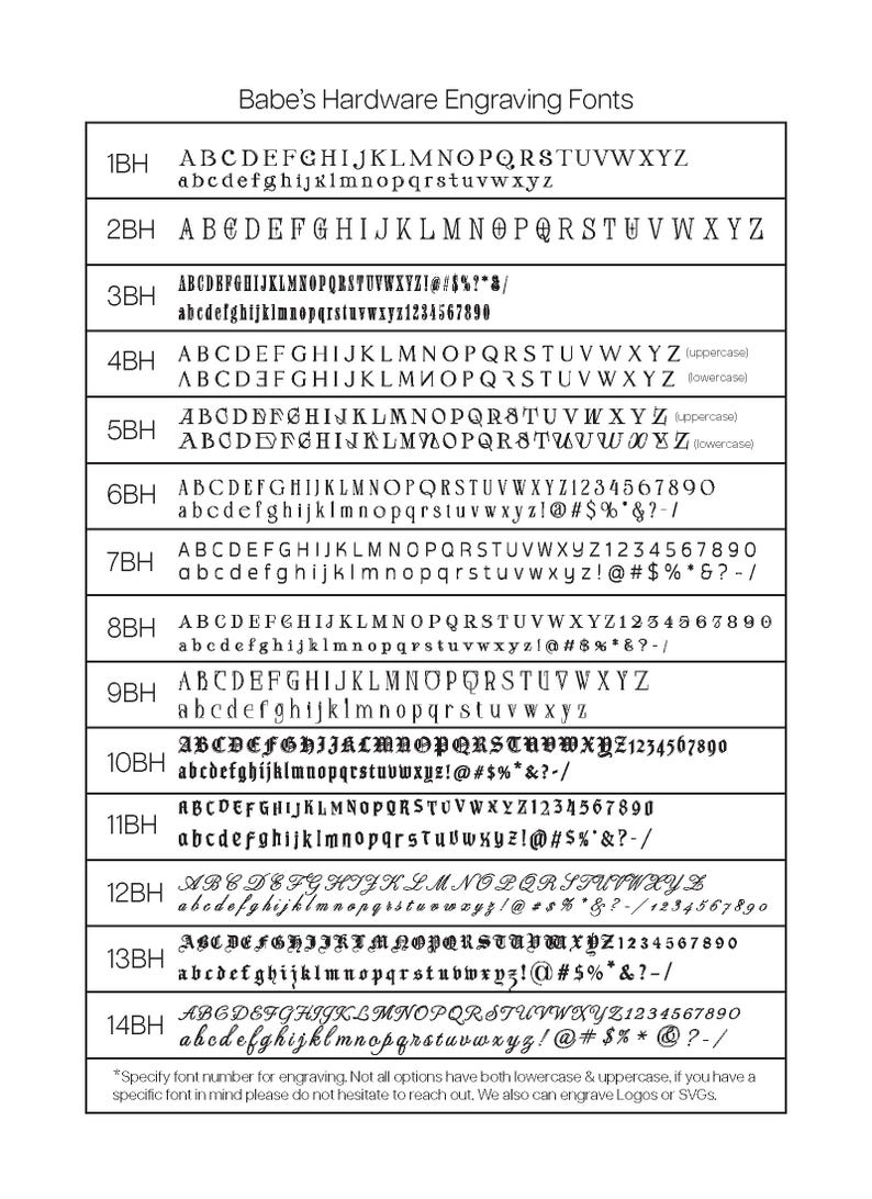 Babe's Hardware Engraving Font Options